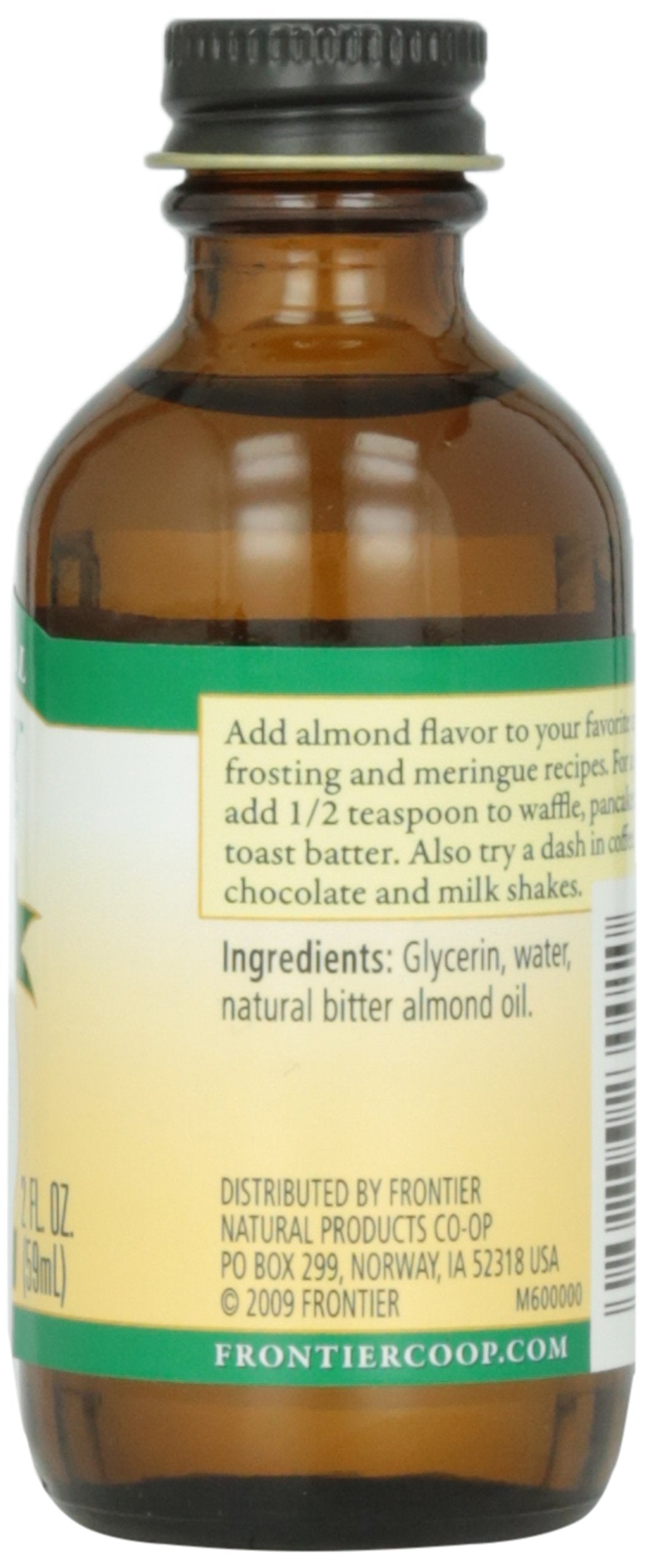 Frontier Co-op Organic Almond Extract, 2 Fl Oz Glass Jar, Sugar-free Vegan, Brown