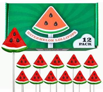 Watermelon Candy Lollipops - 12 Suckers Individually Wrapped - Summer Party Favors - Pool Party Treats - Bbq - Goodie Bags For K