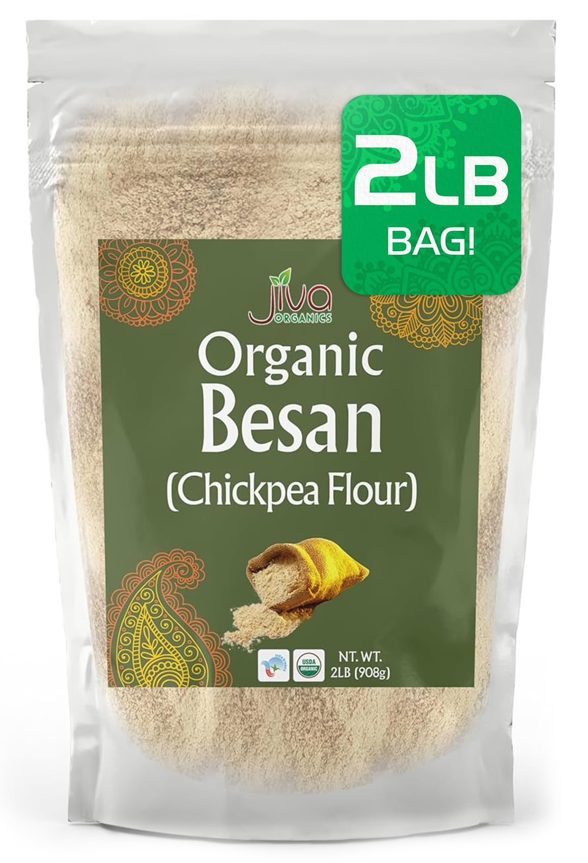 Jiva Organics Organic Chickpea Flour, Besan Flour 2 Pound - Non-GMO, Gram Flour Fine - Vacuum Packed