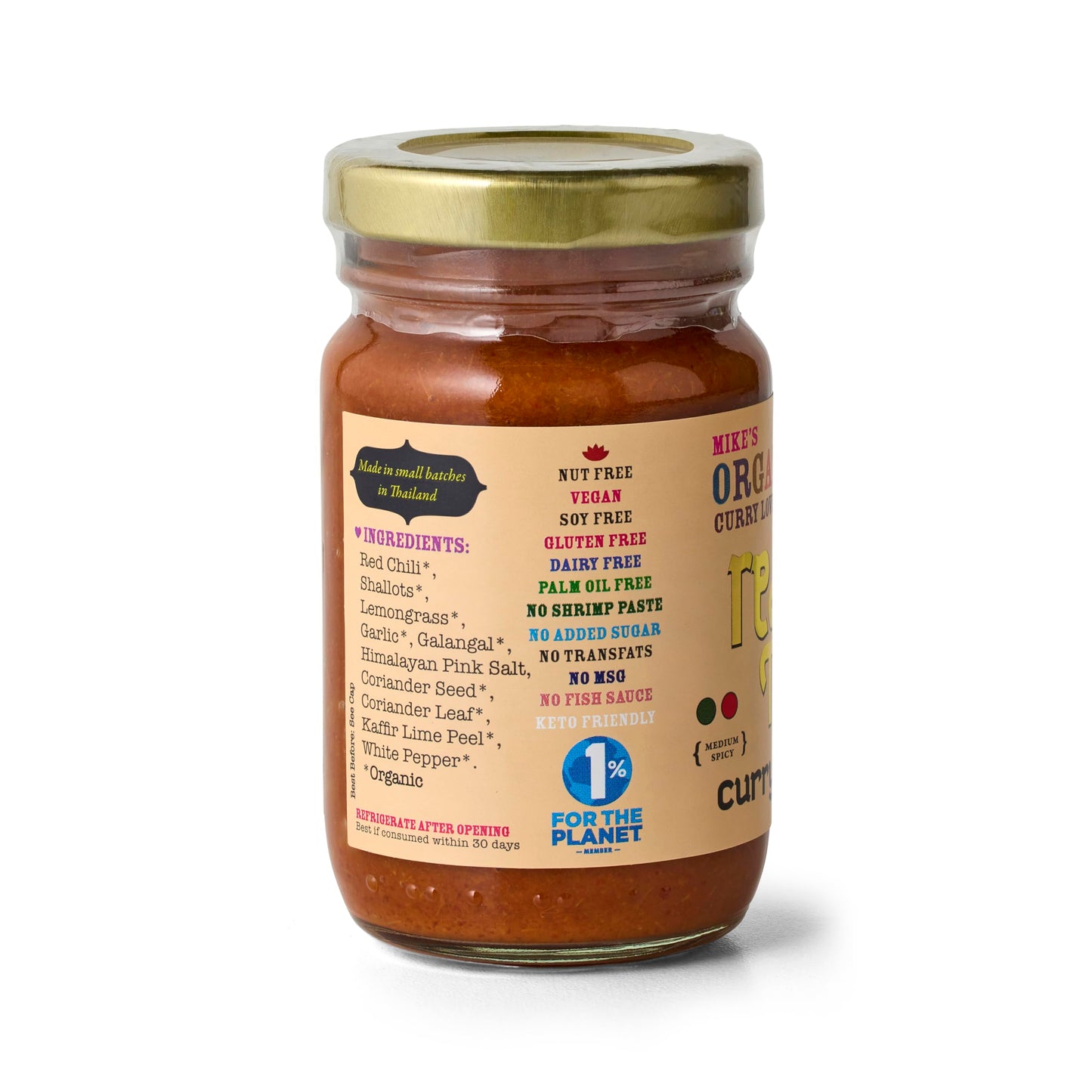 Red Thai Curry Paste Organic. Vegan. Dairy Free. Sugar Free. Keto Friendly. Made In Thailand. 4.23 Oz Glass Jar