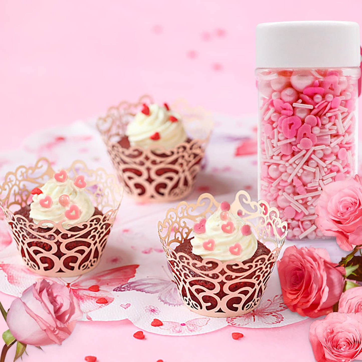 Lebery Valentine'S Day Sprinkles Pink Sprinkles Edible Heart Shaped Sprinkle Pink Jimmies Pink Pearl Sprinkles Mixed Valentine S