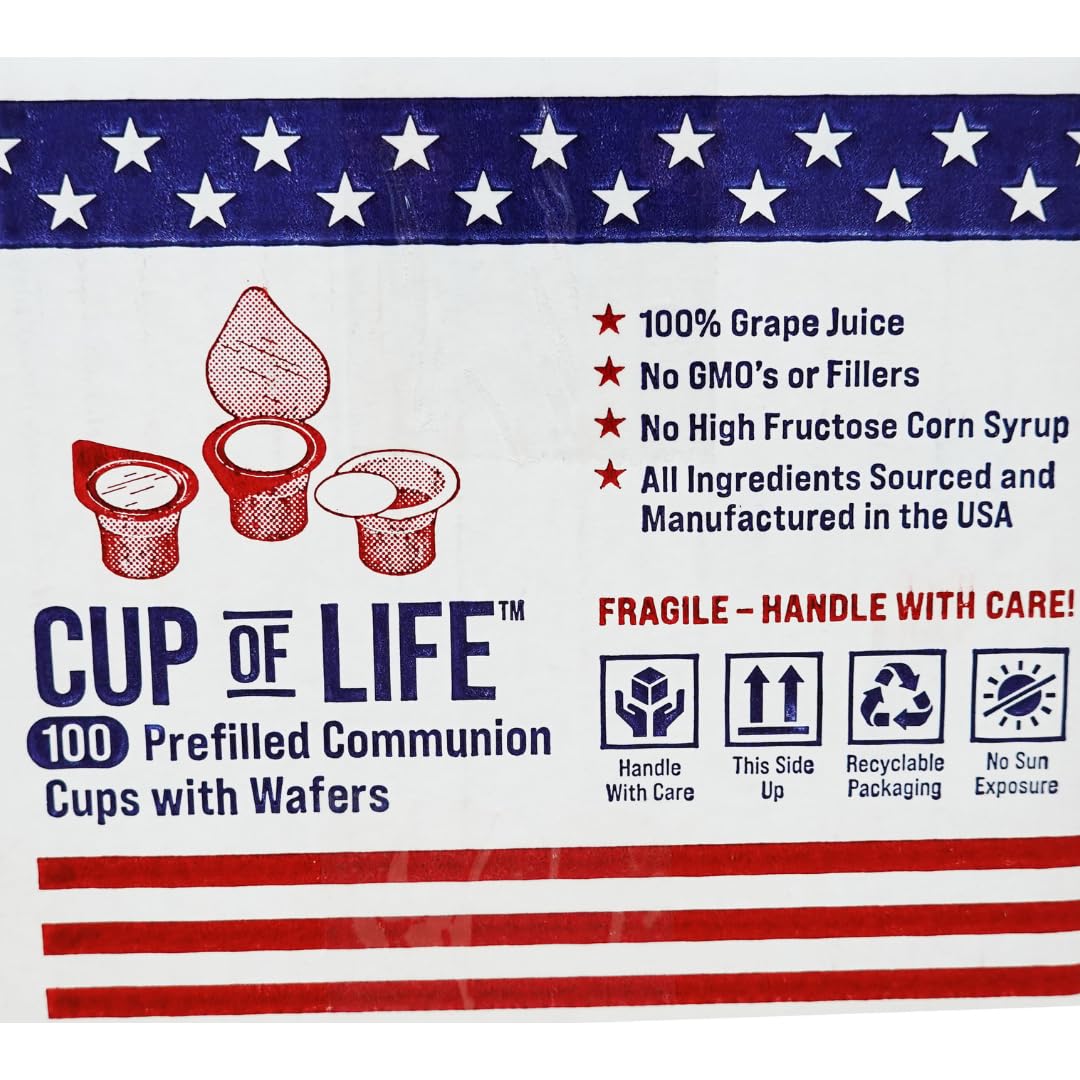 100 Prefilled Communion Cups With Premium Red Grape Juice And Wafers By Cup Of Life - Fresh, Convenient, And Ready To Serve