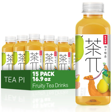 Tea PI Iced tea - Green Tea, Pomelo Sweet Iced Fruit Tea Bottles, Real Juice, -16.9 fl oz, 500mL, 15 Pack
