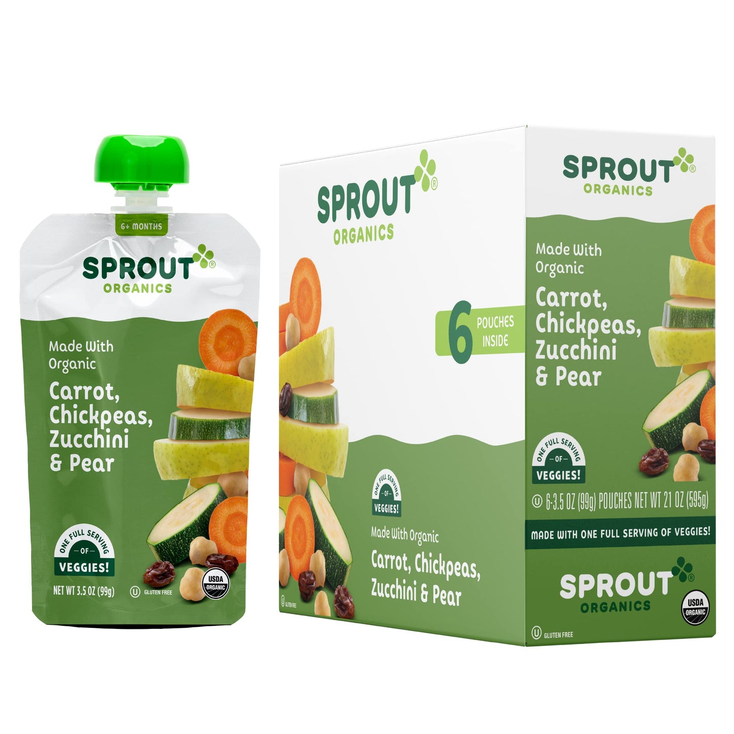 Sprout Organic Baby Food, Stage 2 Pouches, Carrot & Chickpea Plant Powered Protein, 3.5 Oz Purees (Pack Of 12)