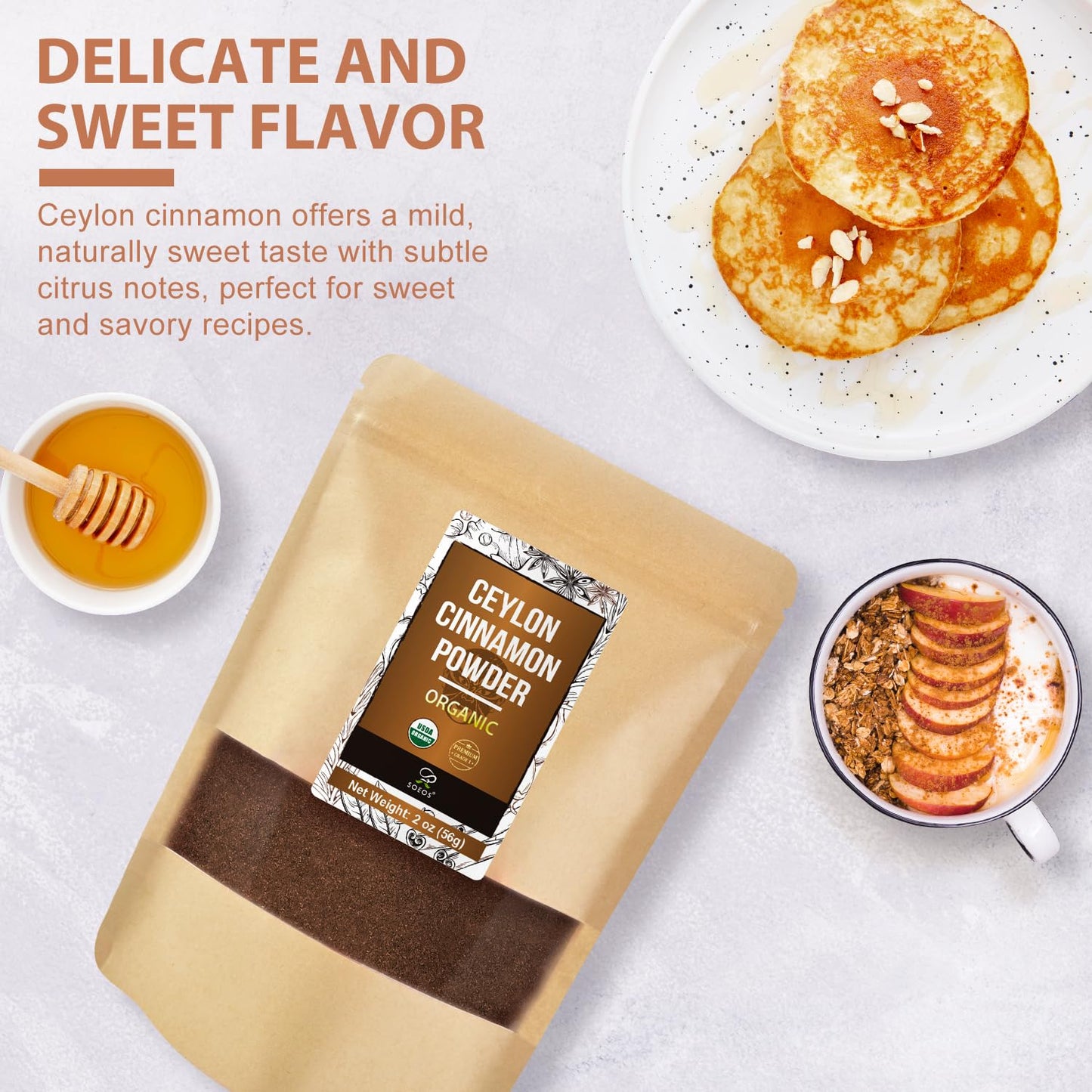 Soeos Organic Ceylon Cinnamon Powder 2 Ounce(Pack of 3)  Pure Ground Cinnamon from Sri Lanka  Non-GMO  Gluten-Free  Perfect for Baking  Cooking and Beverages