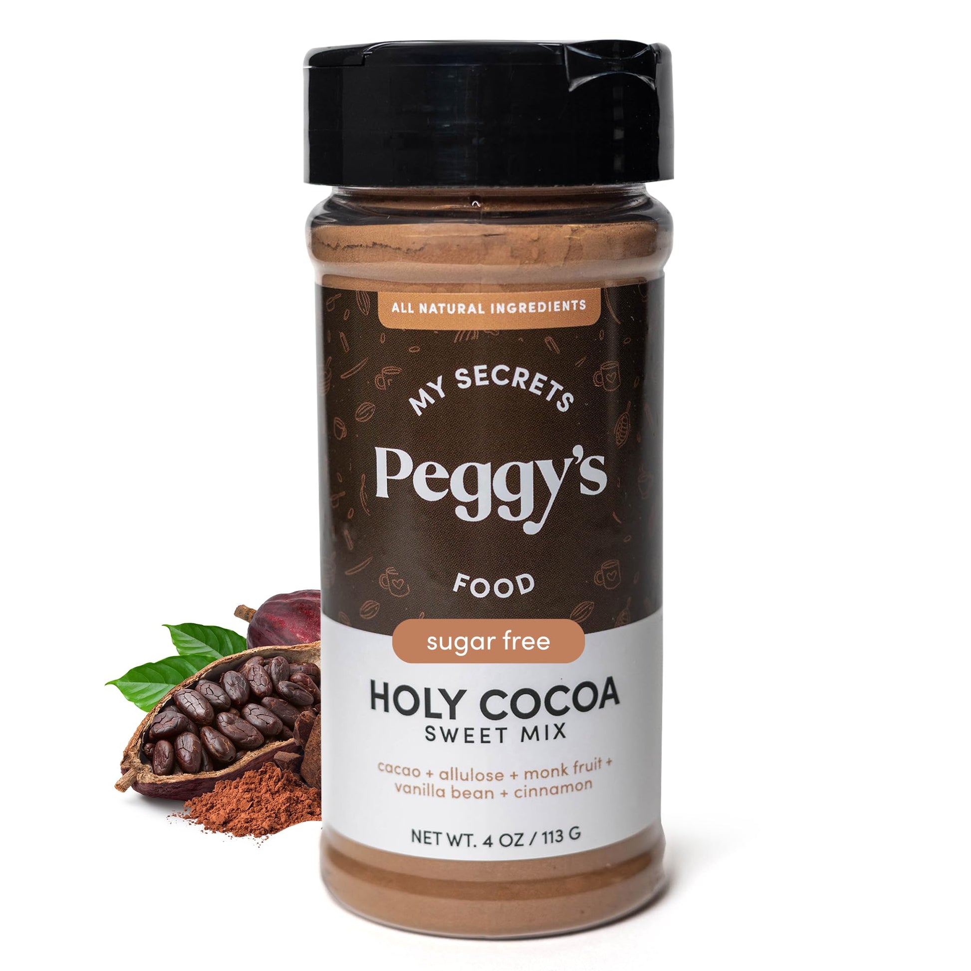 My Secrets PeggyS Food Holy Cocoa Powder - Top-Grade 100% Natural Unsweetened Pure Cacao For Coffee  Smoothies & Desserts - Rich Dark Chocolate Flavor  Vegan  Keto  No Additives - 4 Oz