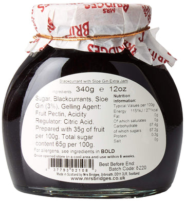 MRS BRIDGES Blackcurrant Preserve with Sloe Gin, 12oz Jar, Made in Scotland