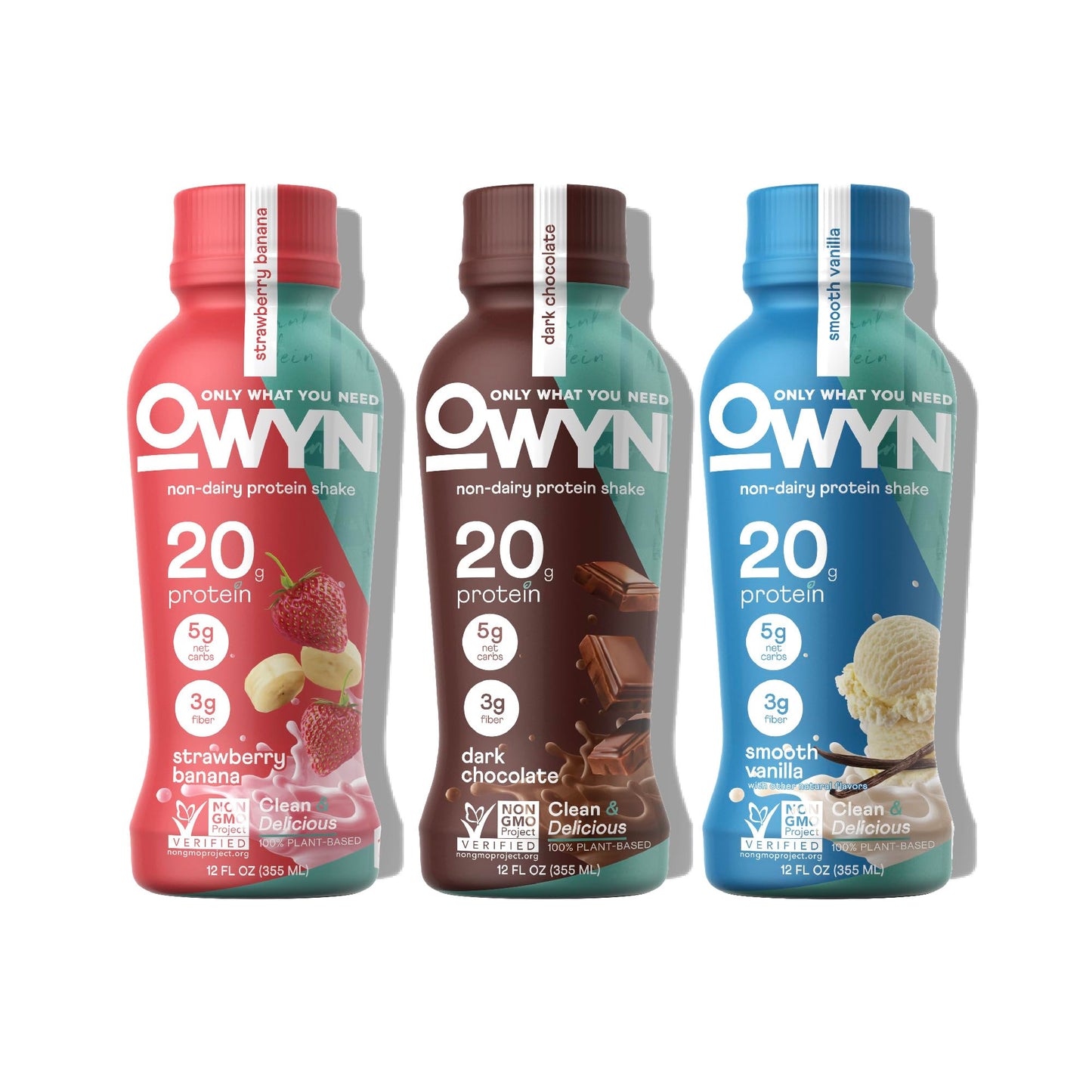 OWYN Protein Shake Variety Pack, Strawberry Banana, Dark Chocolate, Smooth Vanilla Flavored Protein Shakes, 20g Protein, 4g Suga