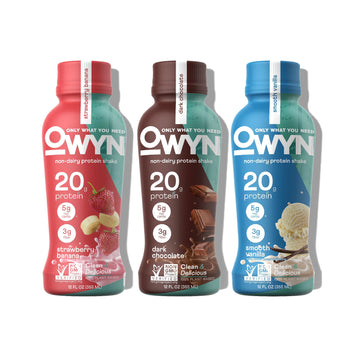 OWYN Protein Shake Variety Pack, Strawberry Banana, Dark Chocolate, Smooth Vanilla Flavored Protein Shakes, 20g Protein, 4g Suga