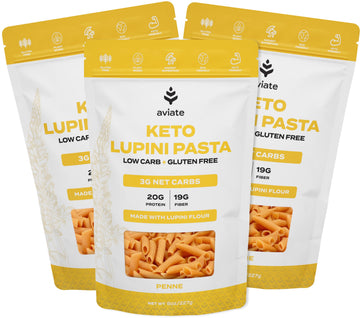 Aviate Keto Pasta Penne - Low Carb (3G Net) Lupini Penne Pasta - High Protein (20G) - Gluten-Free - Made With Lupin Flour [Plant