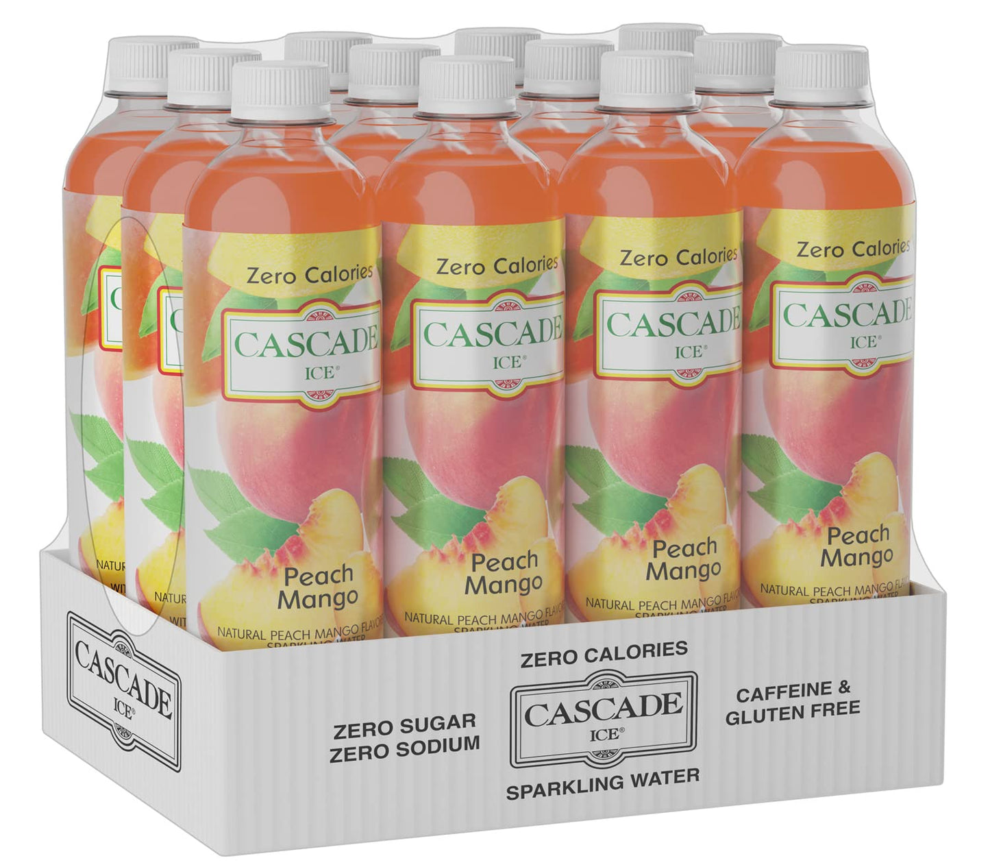 Cascade Ice Sparkling Water, Peach Mango Flavor, 17.2 Fl Oz (Pack of 12)