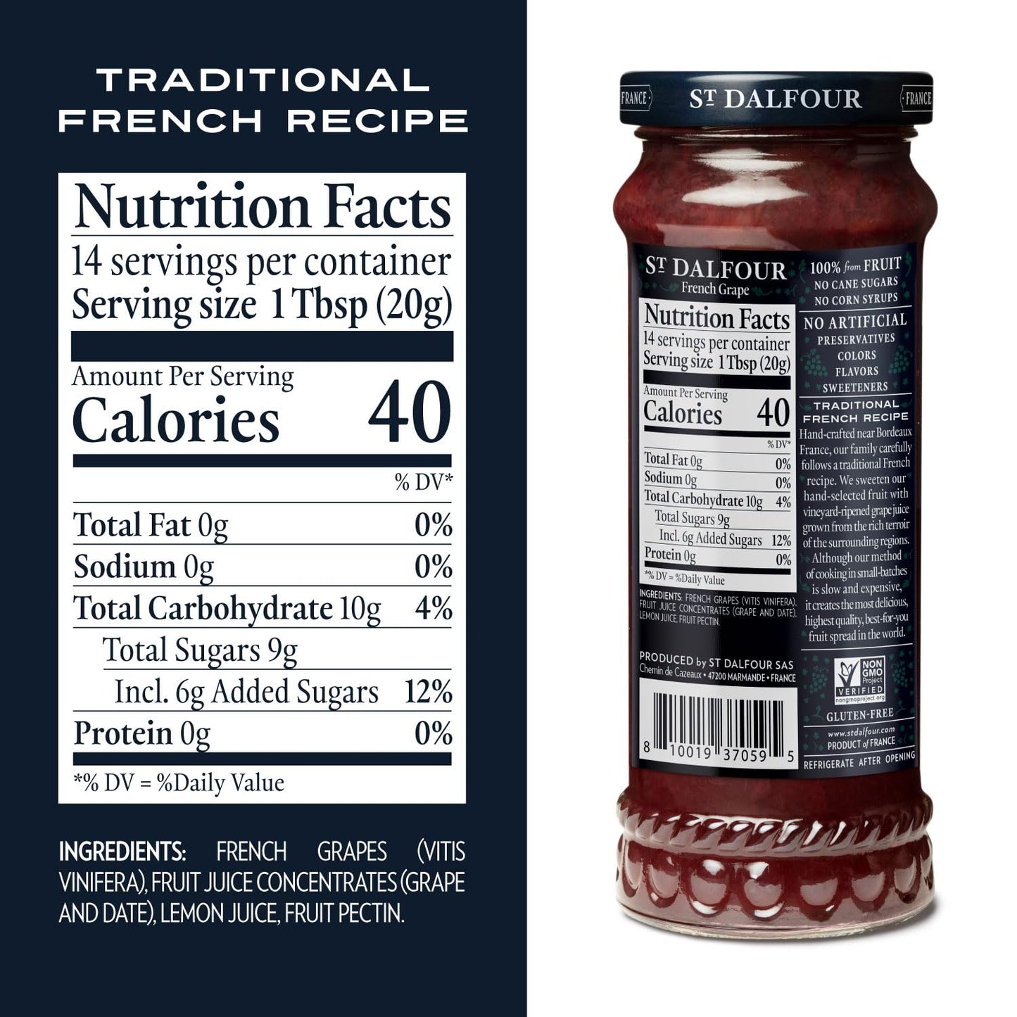 St. Dalfour French Grape Fruit Spread - 10Oz - 100% From Fruit, No Artificial Ingredients, Non-Gmo, No Cane Sugars, All Natural