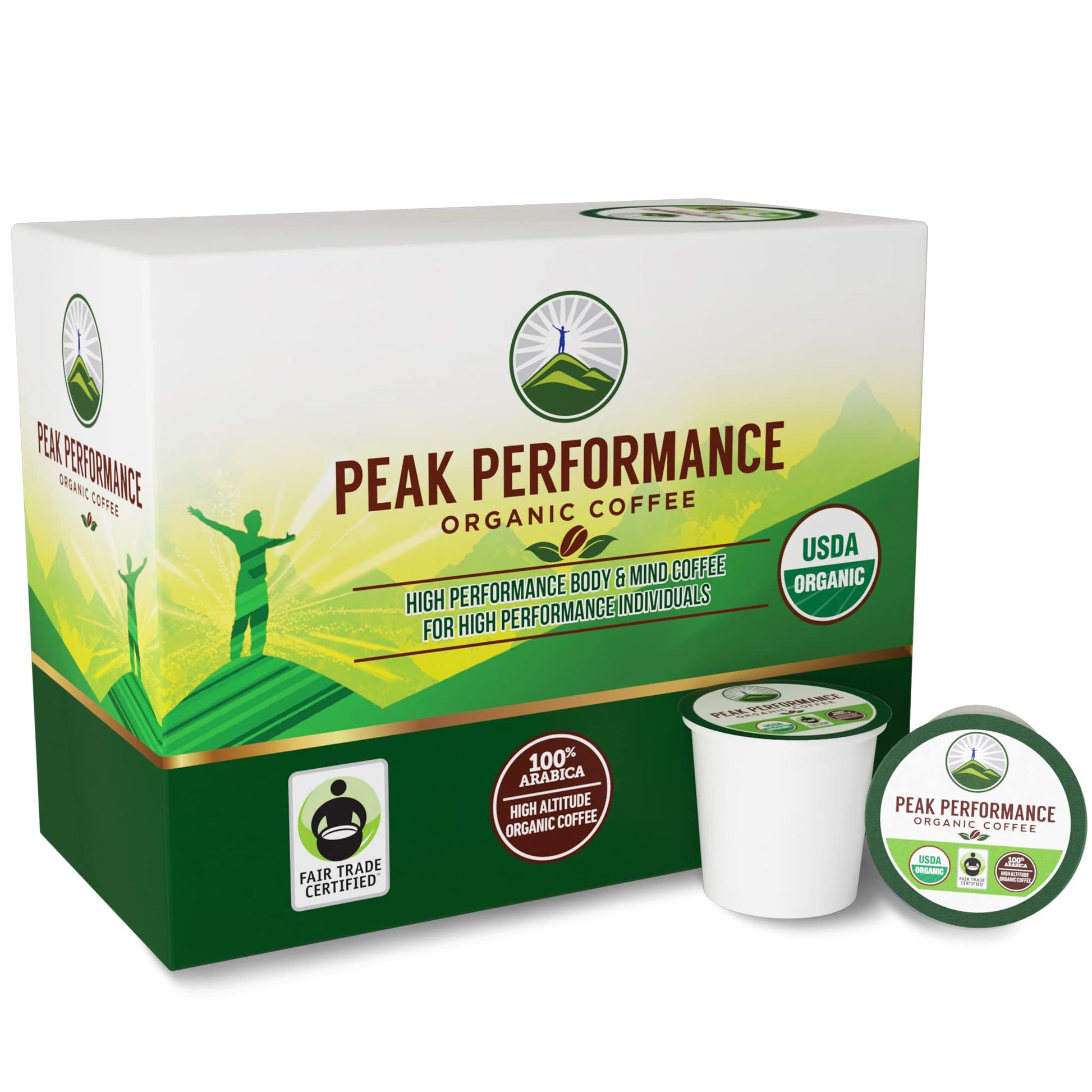 Peak Performance Organic Coffee Pods, Low Acid, Medium Roast, 24 Count, Keurig Compatible, Fair Trade, Recyclable Cups