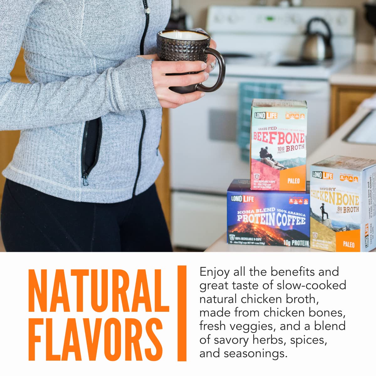 Lonolife Chicken Bone Broth Powder Mix | 10G Protein | Collagen-Rich, Keto & Paleo Friendly | Natural Ingredients | 10 Single-Se
