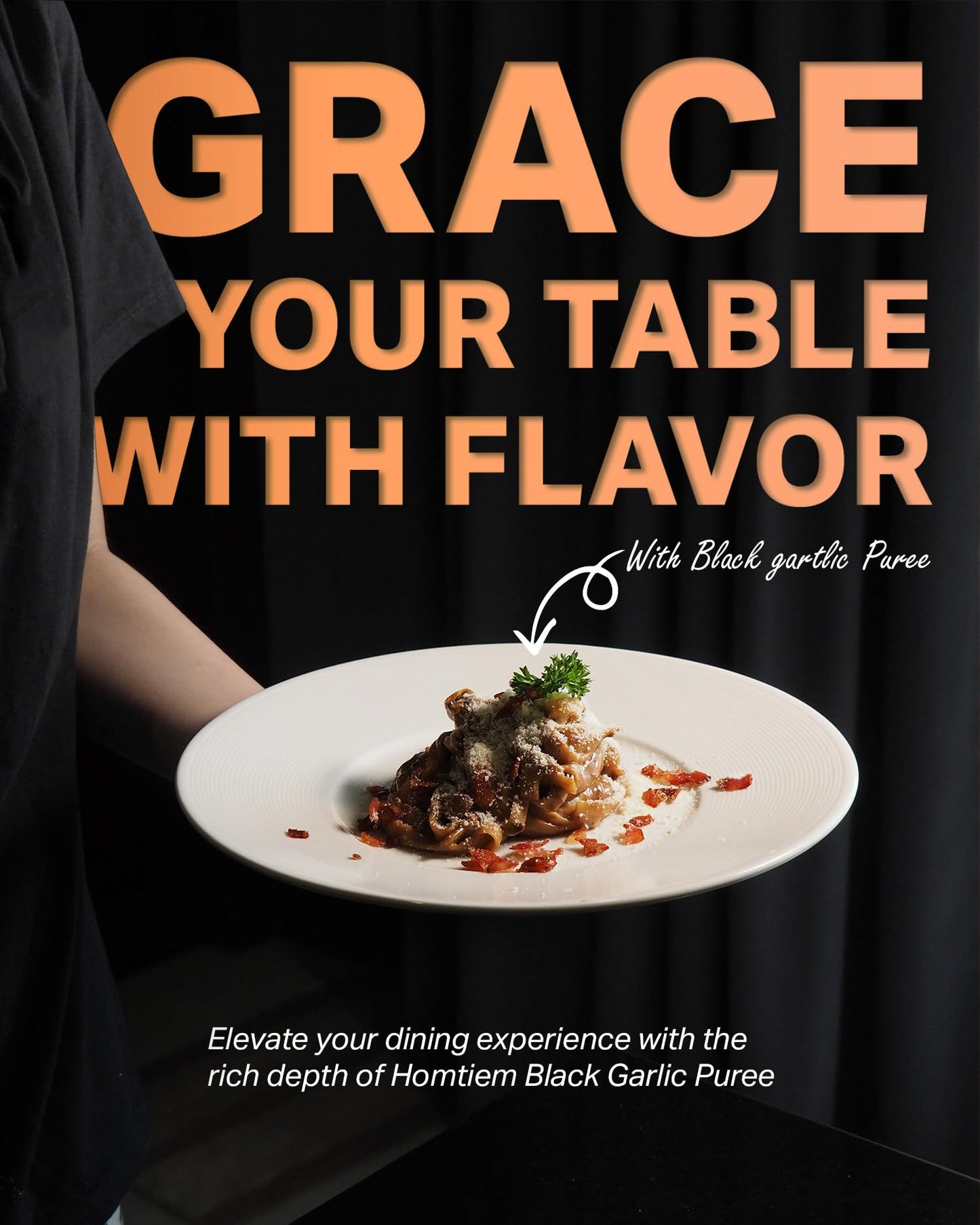 Homtiem Black Garlic Puree 150g. (Made from Solo Black Garlic 100%), Whole Black Garlic Fermented for 90 Days, Non-GMOs, High in