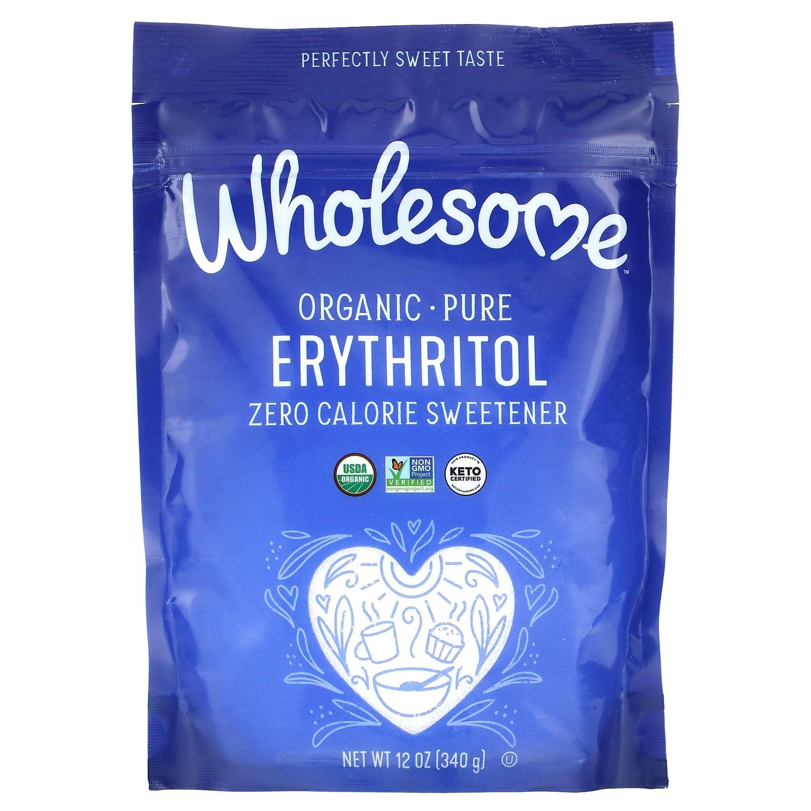 Wholesome Sweeteners Organic Erythritol Sweetener, Keto Friendly, Zero Calorie, 12 Ounce, Non-GMO, Gluten Free, Vegan
