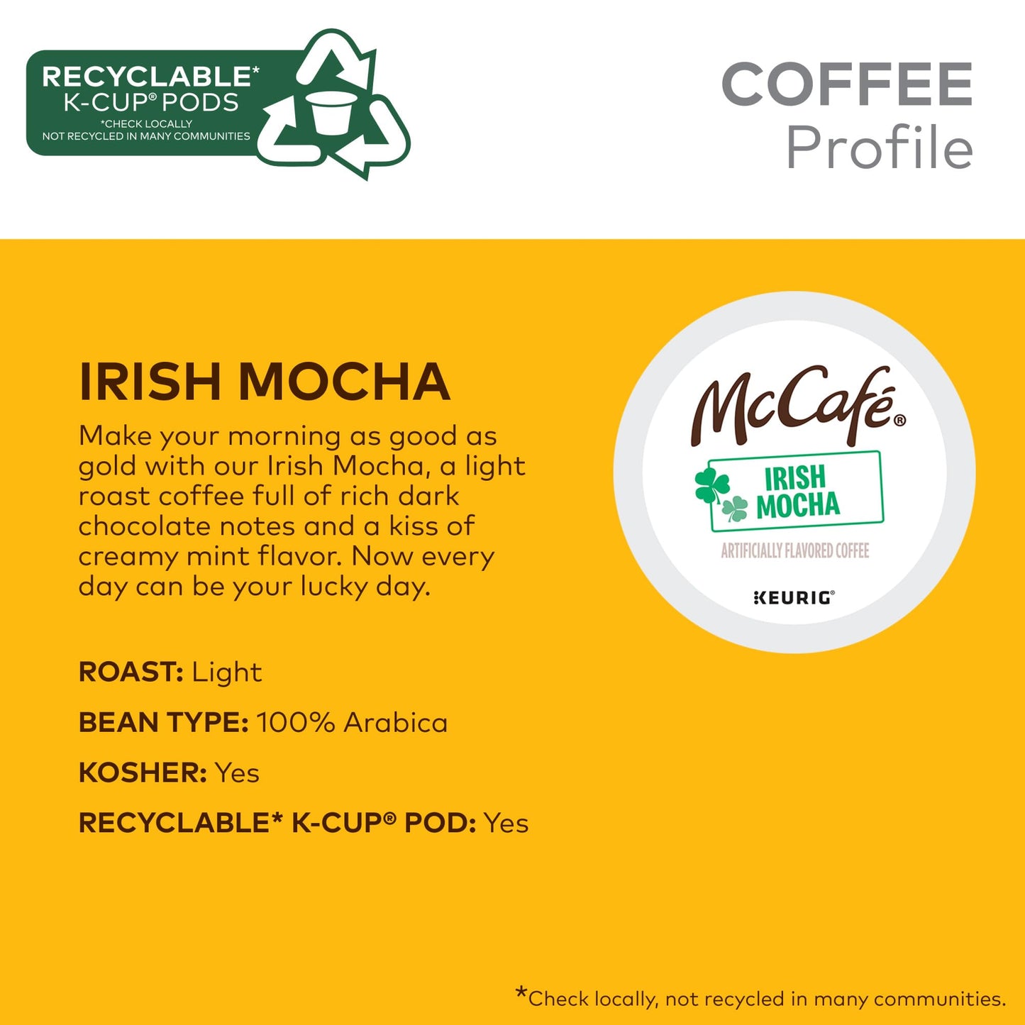 McCafe Irish Mocha Flavored Coffee K-Cup Pods, 96 Count, 6 Count (Pack of 4), White