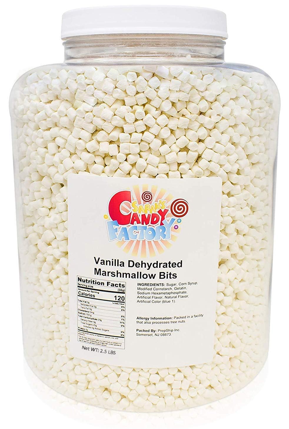 Sarah s Candy Factory Vanilla Mini Dehydrated Marshmallows in Jar - Mini Marshmallow Bits for Hot Cocoa (2.5 Lbs) 2 PACK