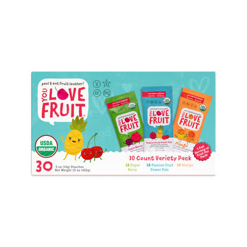 You Love Fruit - Fruit Snacks Variety Pack 30 Count, 100% Natural Gluten-Free, Vegan, Low Carb, Low Fat Fruit Kosher Snacks For 