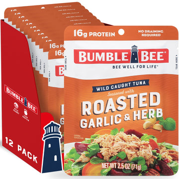 Bumble Bee Roasted Garlic & Herb Seasoned Tuna, 2.5 Oz Pouches (Pack Of 12) - Ready To Eat - Wild Caught Tuna Pouch - 16G Protein Per Serving - Gluten Free