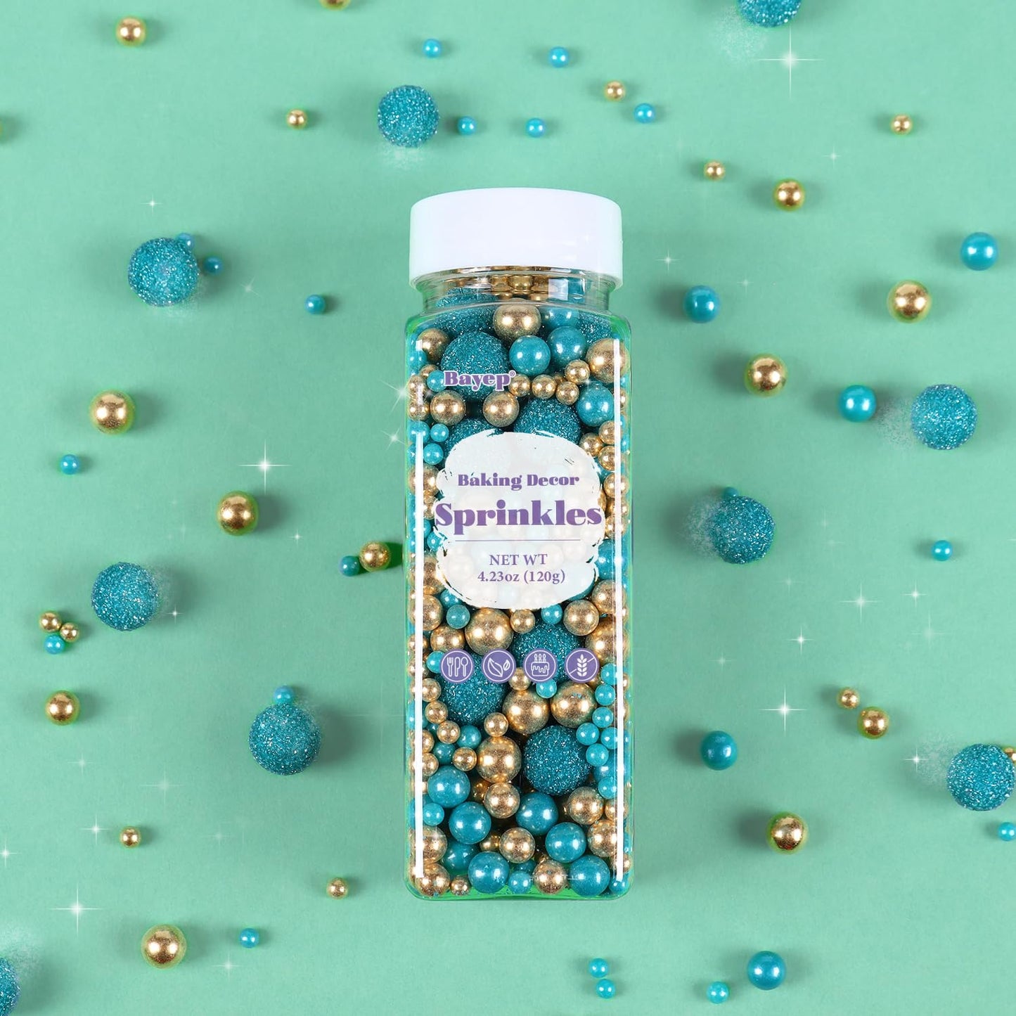 Teal Sprinkles For Cake Decorating 4.23Ounce - Sparkle Pearl Sprinkles For Cupcake Toppers, Ice Cream, Candy, Cookie Decorations