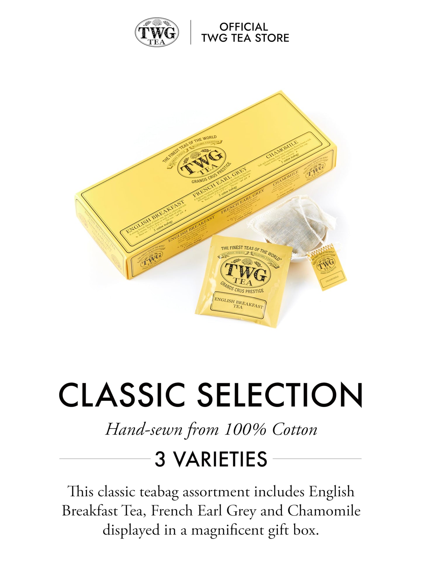Twg Tea | Classic S | 3 Varieties | Limited Availability Tea Blends | 15 Hand Sewn Cotton Tea Bags | Gift Set