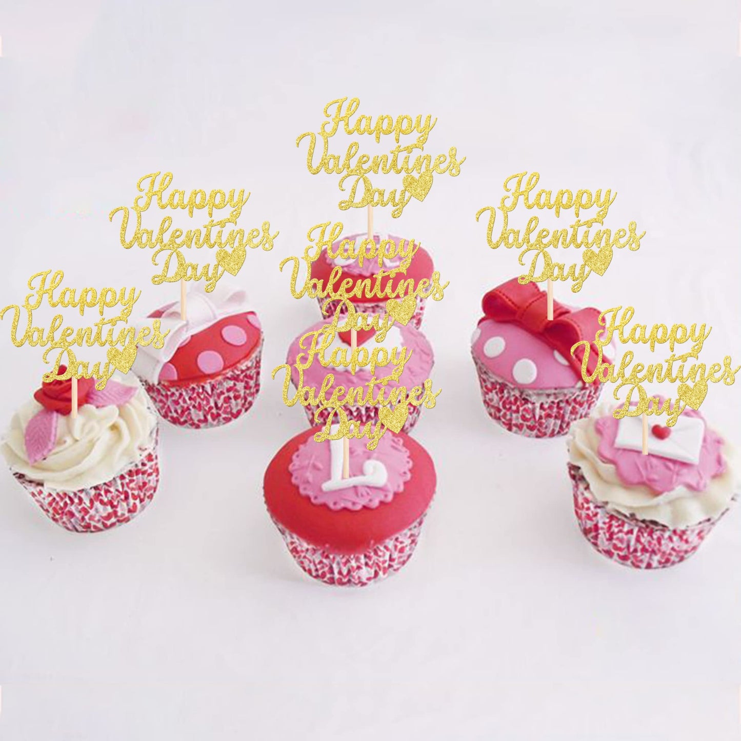 24 Pcs Happy Valentine'S Day Cupcake Toppers Glitter Sweet Love Be Mine Valentines Cupcake Picks For Valentine'S Day Theme Weddi