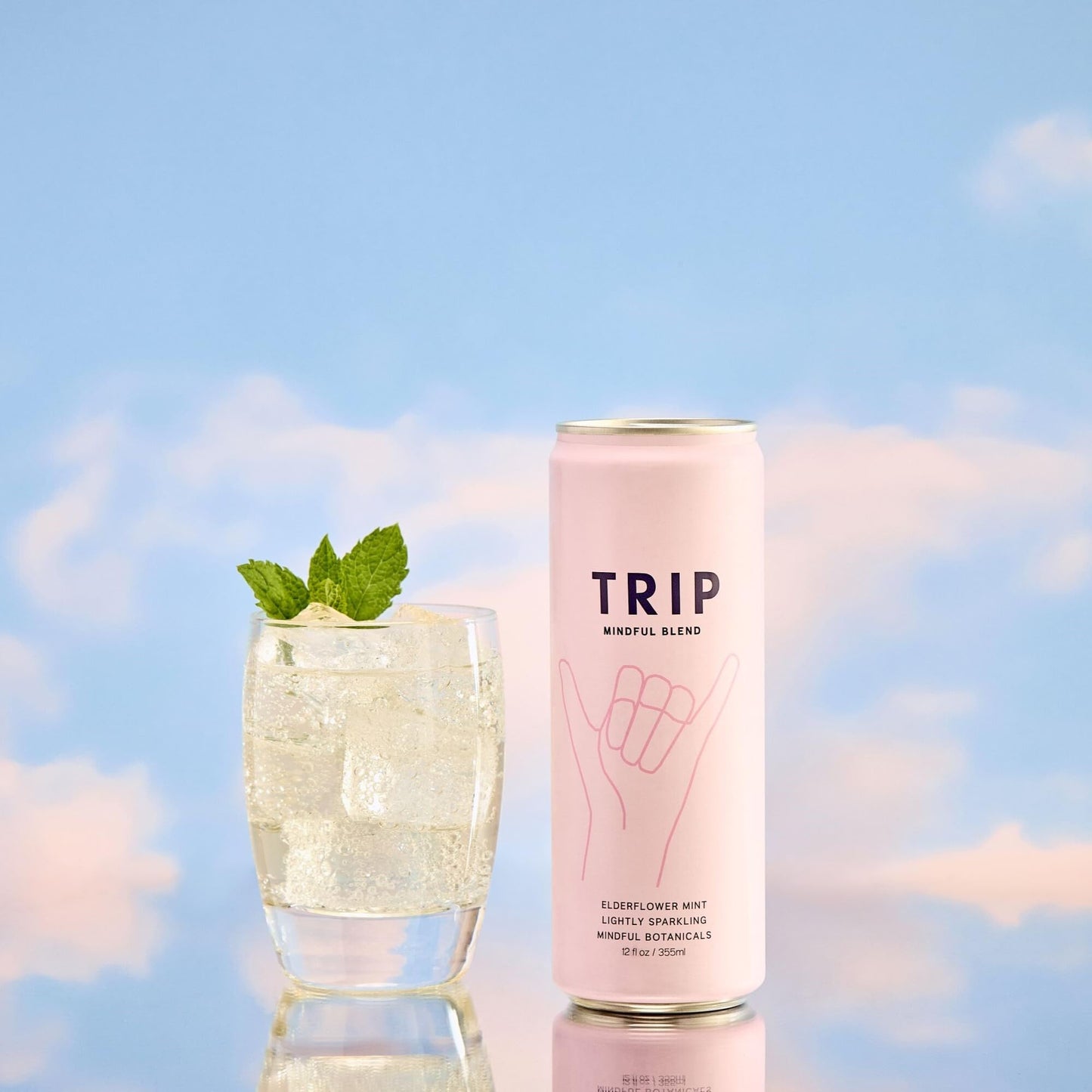 TRIP Mindful Blend Adaptogen Seltzer, Elderflower Mint, 12 Fl Oz (Pack of 12), Vegan, No Added Sugar