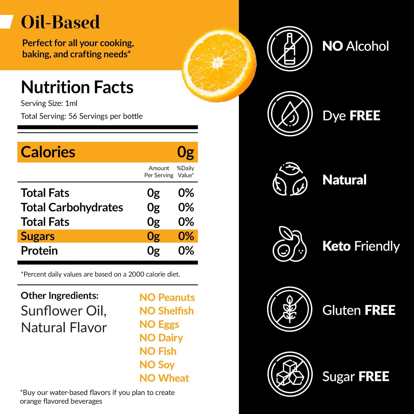 Dolce Flav Natural Orange Extract - Oil-Soluble, Sugar-Free Concentrated Flavor for Candy & Desserts - 2 Oz.