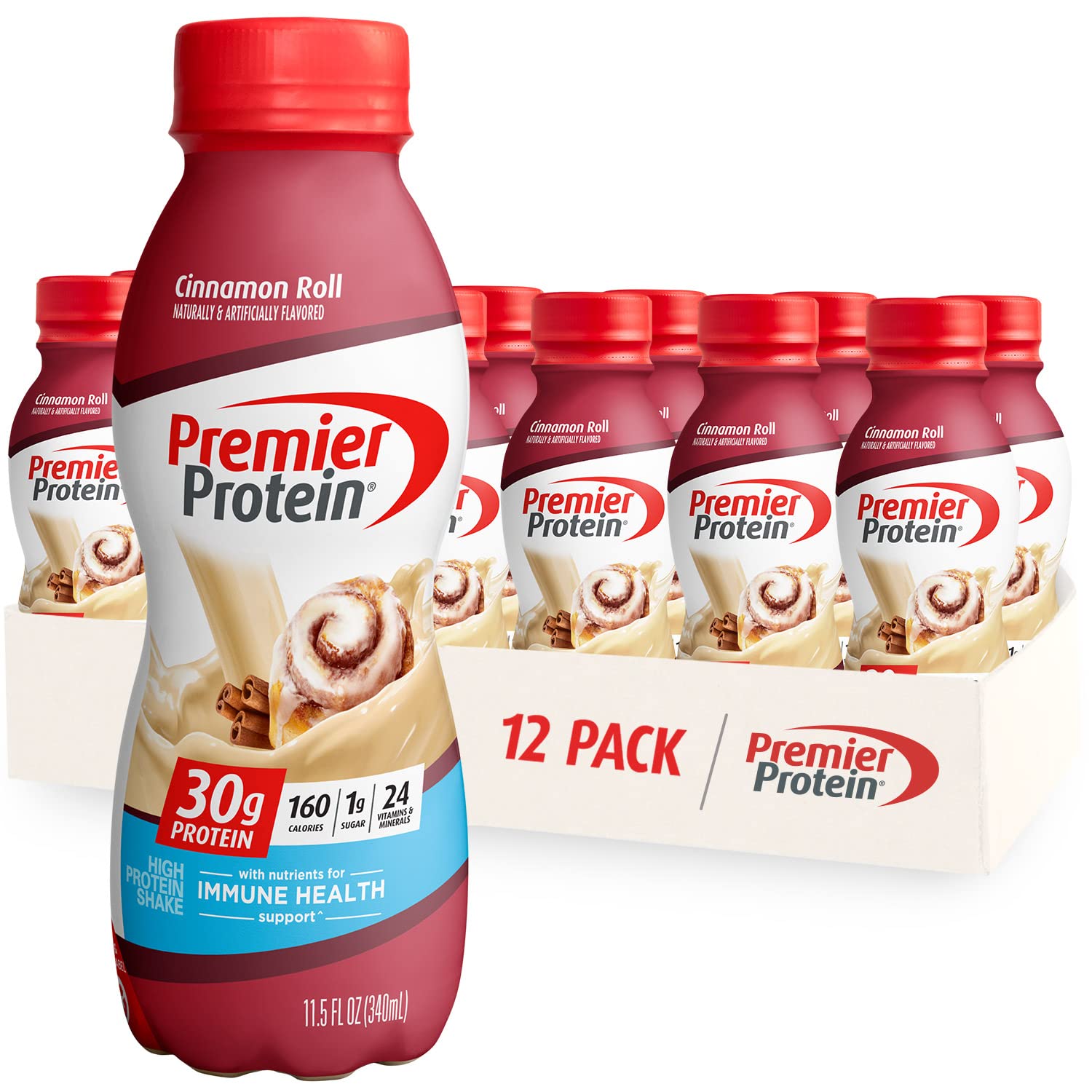 Premier Protein Shake, 30g Protein, 1g Sugar,24 Vitamins&Minerals Nutrients to Support Immune Health, Cinnamon Roll,11.5 fl oz -