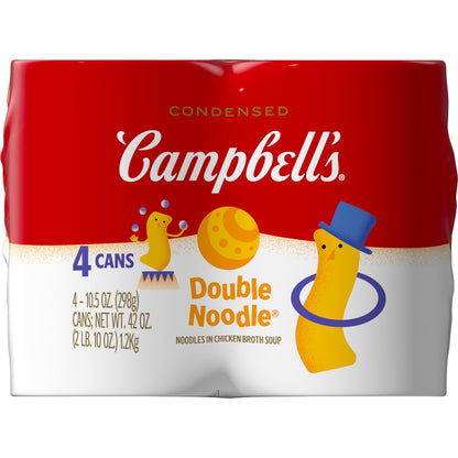 Campbells Condensed Kids Double Noodle Soup, 10.5 oz Can (4 Pack)