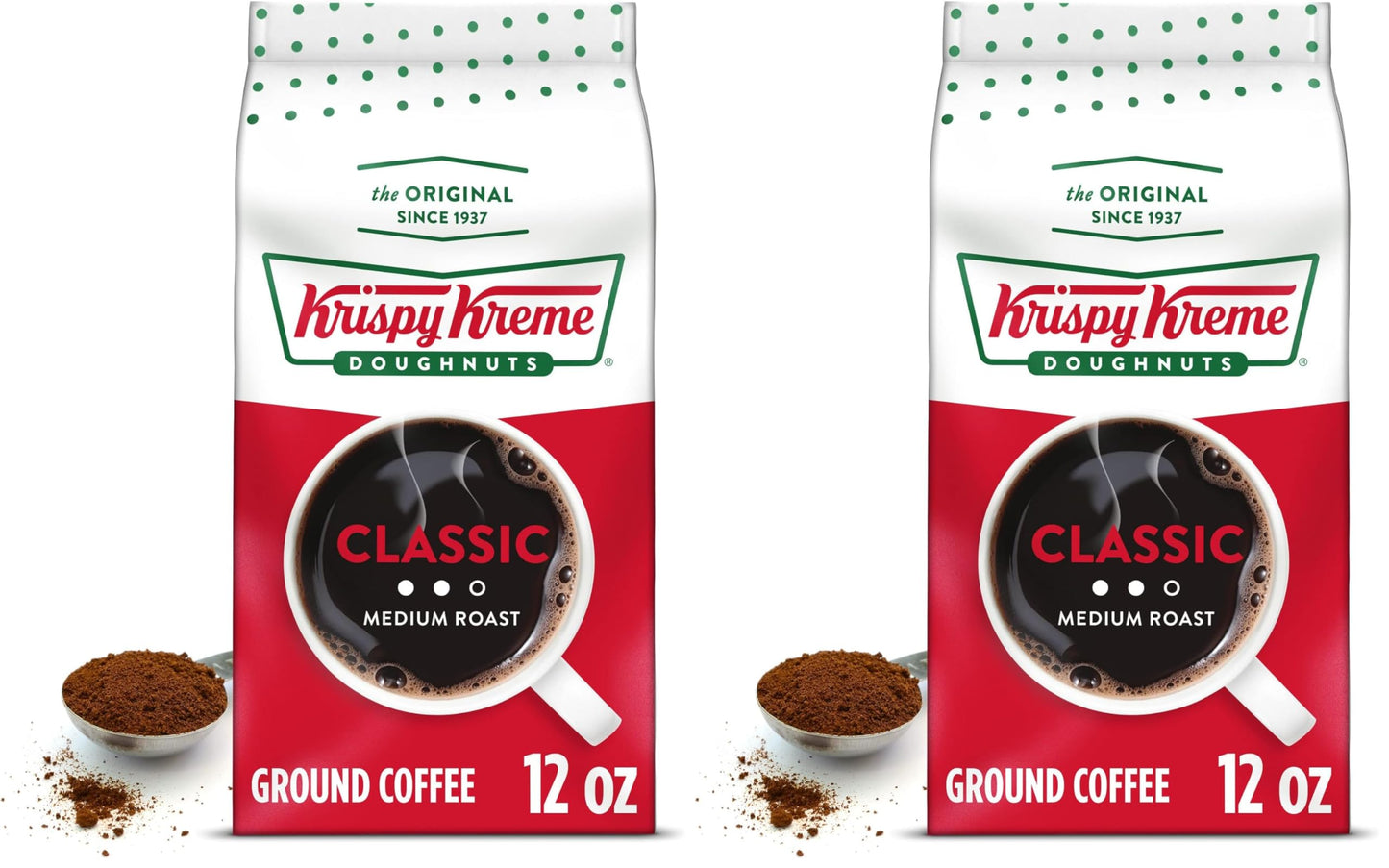 Krispy Kreme Doughnuts, Classic, Ground Coffee, Medium Roast, Bagged 12oz (Pack of 2)
