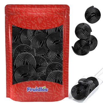Fruidles Black Licorice Wheels, Gourmet Broadway Wheels Candy, Licorice Rope Laces, (8 Oz Bag)