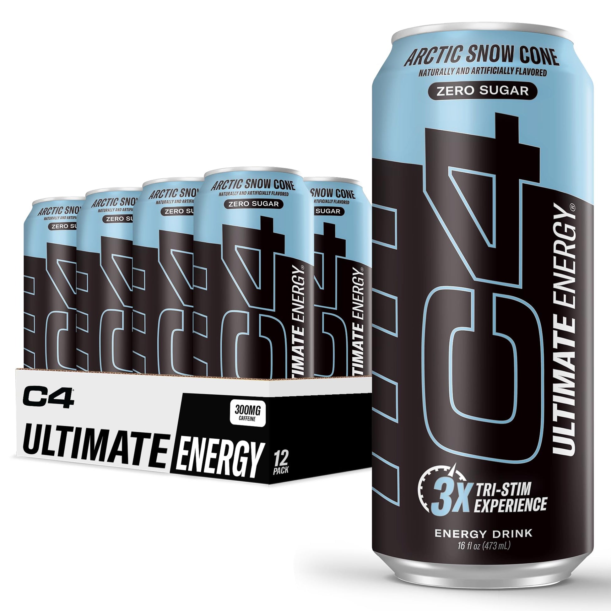 Cellucor C4 Ultimate Sugar Free Energy Drink | Arctic Snow Cone | 16 Fl Oz (Pack of 12) | Model 110331