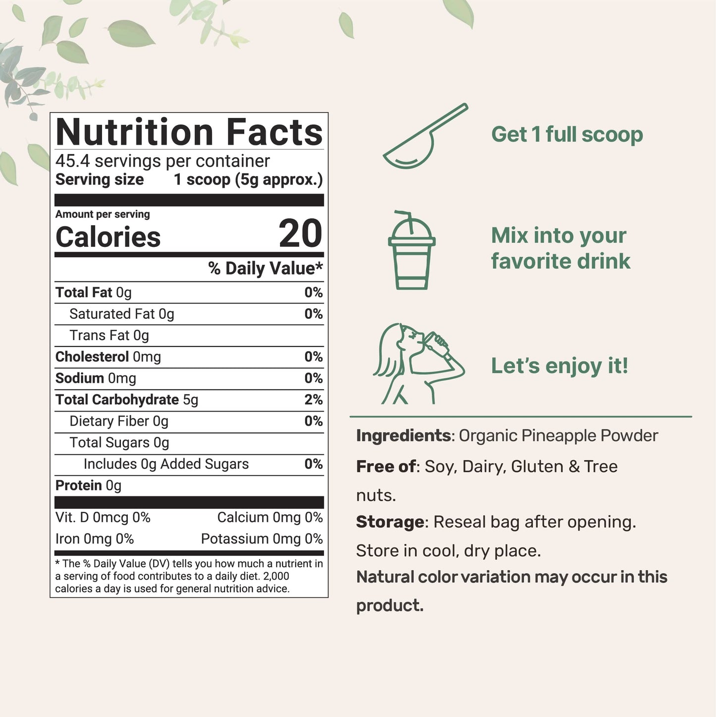 Organic Pineapple Powder, 8oz | 100% Natural Fruit Powder | Freeze-Dried Pineapples Source | No Sugar & Additives | Great Flavor