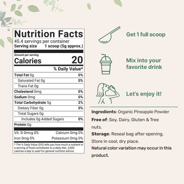 Organic Pineapple Powder, 8oz | 100% Natural Fruit Powder | Freeze-Dried Pineapples Source | No Sugar & Additives | Great Flavor