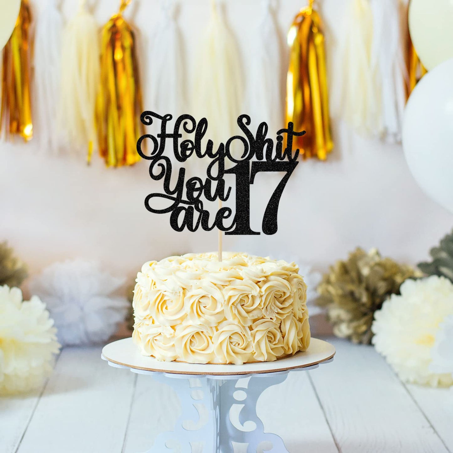 Happy 17Th Birthday Cake Topper, Young And Sweet Only 17 Cake Decor, Level 17, Funny 17Th Birthday Decorations Supplies Black Gl