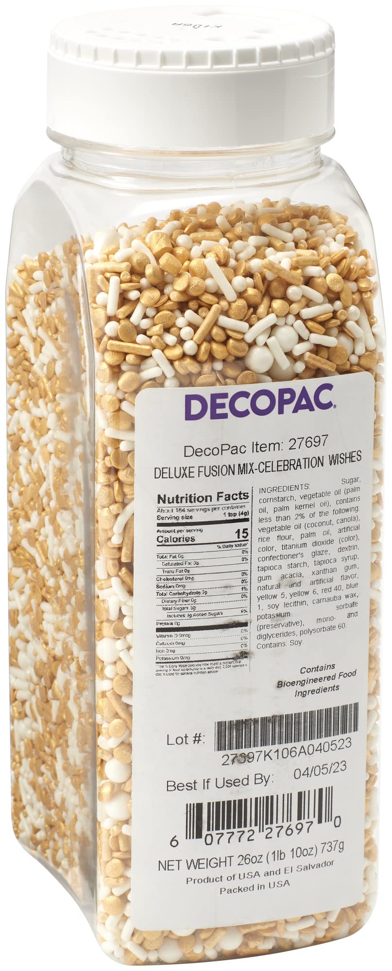 Decopac Gold Celebration Wishes Fusion Mix Candy Sprinkles, 26Oz, Fancy Festive Sprinkles In Handheld Container, Edible Sprinkles For Celebration Cakes, Cupcakes, Cookies And Donuts For Christmas