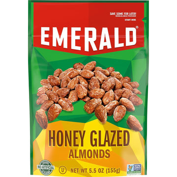 Emerald Nuts, Honey Glazed Almonds, 5.5 Oz, Resealable Bag (Pack of 2)