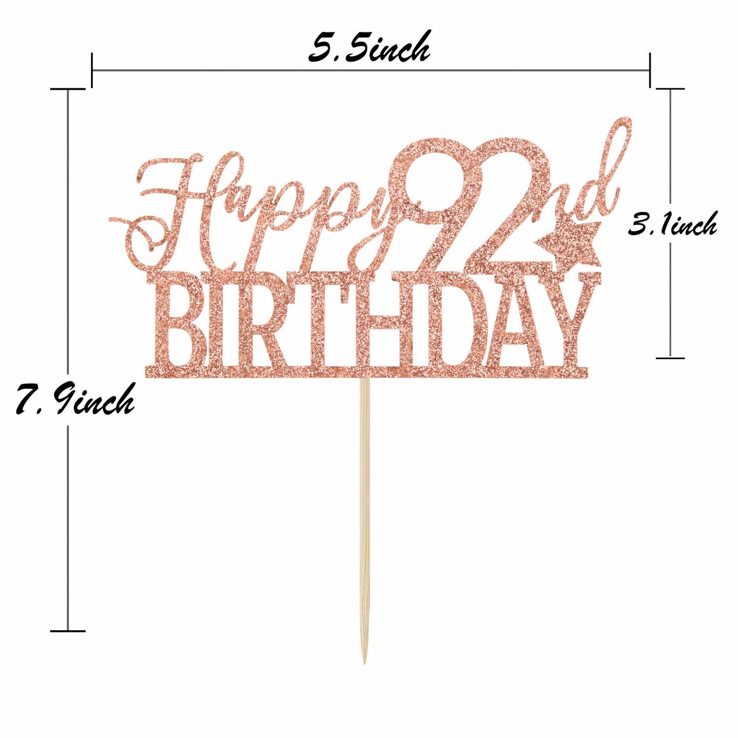 Rose Gold Glitter Happy 92nd Birthday Cake Topper - Hello 92 - Cheers to 92 Years Party Decoration