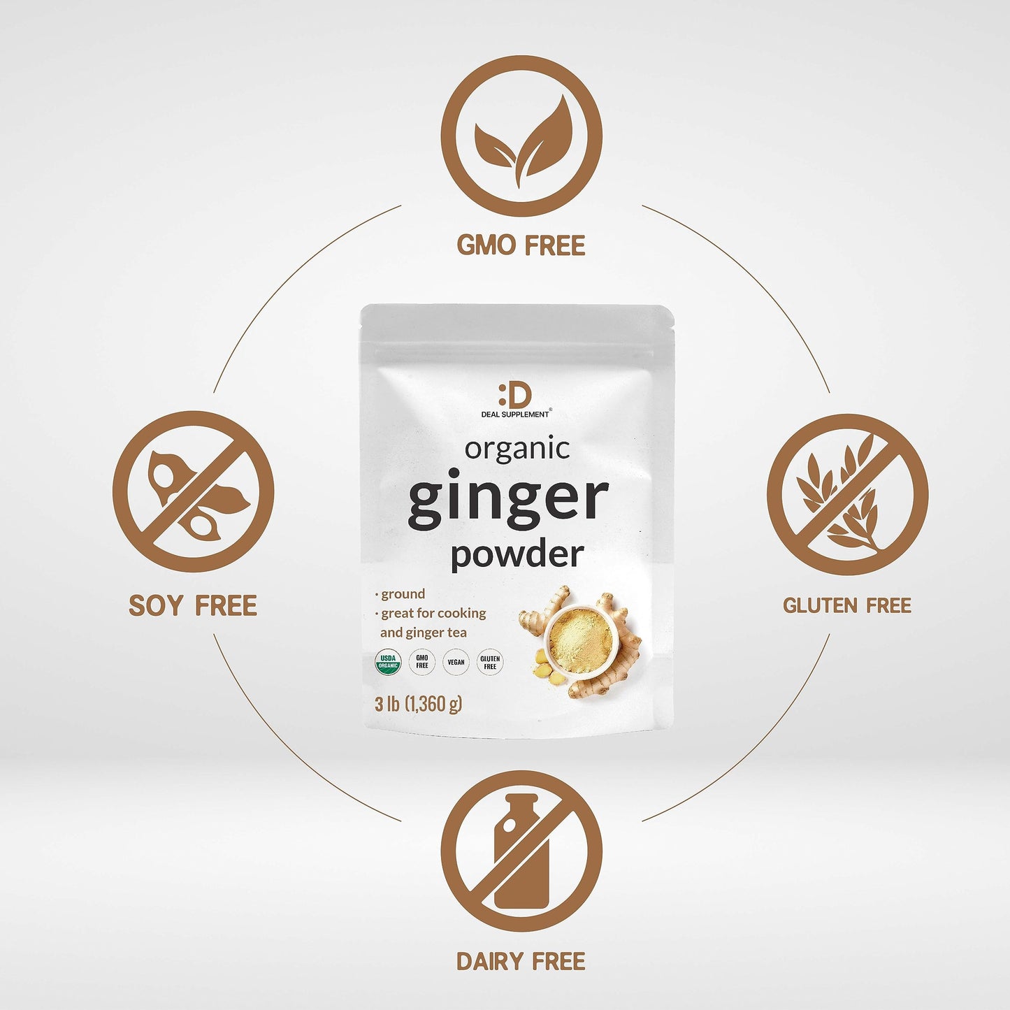 DEAL dietary product Organic Ginger Powder, Finely Ground, 3lbs, Non-GMO, Indian Origin