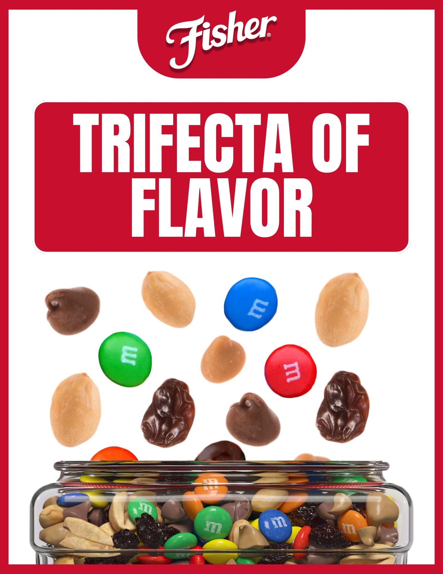 Fisher Snack Indulgent Trail Mix, 38 Ounces, Peanuts, Milk Chocolate Candies, Raisins, Milk Chocolate Drops, Peanut Butter Chips