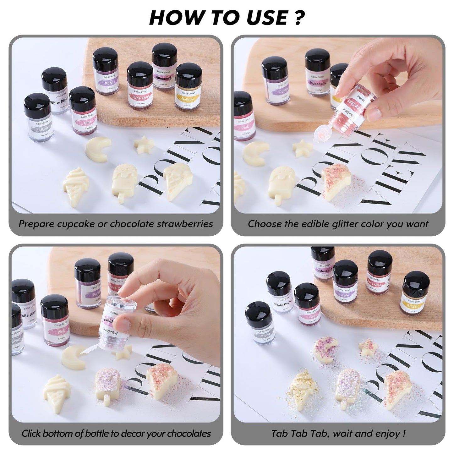 Jelife Black Edible Glitter Dust For Drinks - 5 Grams Food Grade Luster Glitter Dust, Sprinkle On Sparkle Edible Food Coloring P