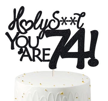 74 Birthday Cake Topper Happy 74th Birthday Cake Toppers-Black Glitter, Funny 74th Cake Topper for Men For Women, 74th birthday 