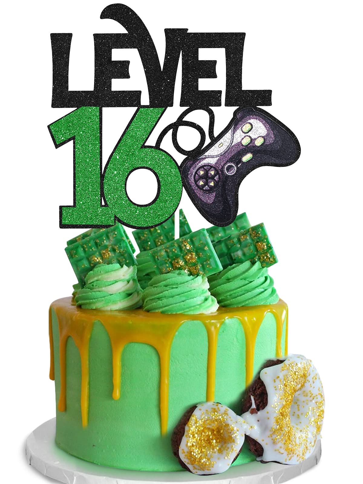 Level 16 Game Birthday Cake Topper - Video Game BoyS 16Th Birthday Level Up Party Cake Supplies - Game On Winner Gaming Party Decoration
