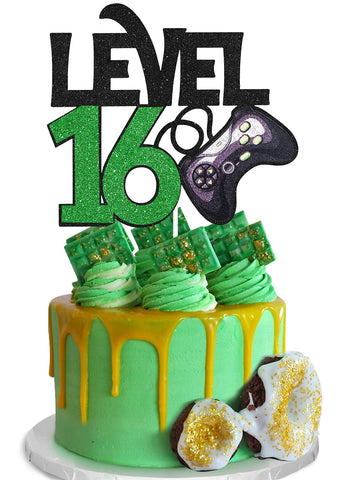 Level 16 Game Birthday Cake Topper - Video Game Boy'S 16Th Birthday Level Up Party Cake Supplies - Game On Winner Gaming Party D