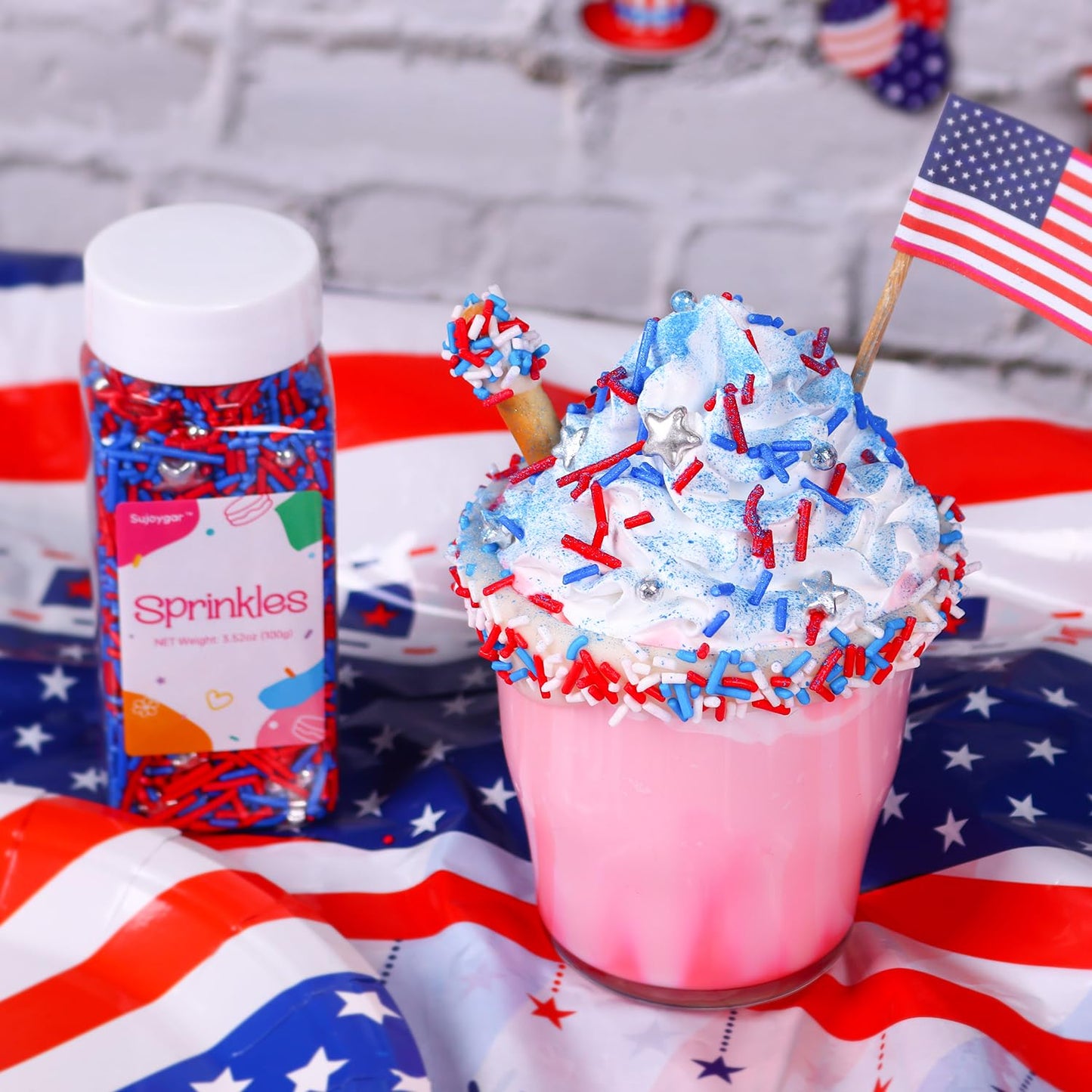 4Th Of July Sprinkles, Patriotic Sprinkles For Cupcakes, Metallic Sliver Star Red Blue Sprinkles For Cake Decorating Cupcakes Ic
