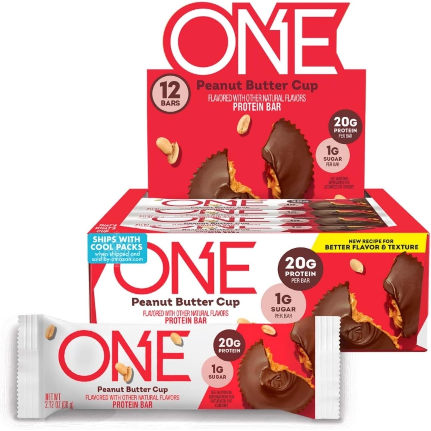 One Protein Bars, Peanut Butter Cup, Gluten Free Protein Bar With 20G Protein And Only 1G Sugar, Snacking For High Protein Diets