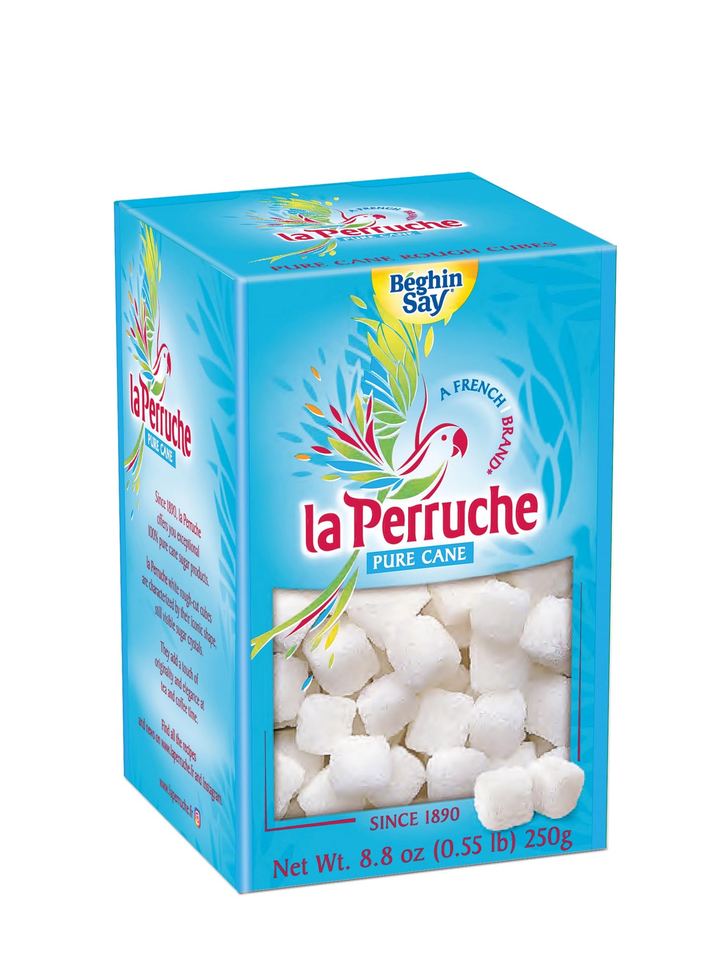 La Perruche Pure Cane Sugar Cubes, 250g/8.8oz Box, Ideal for Teas, Pack of 4