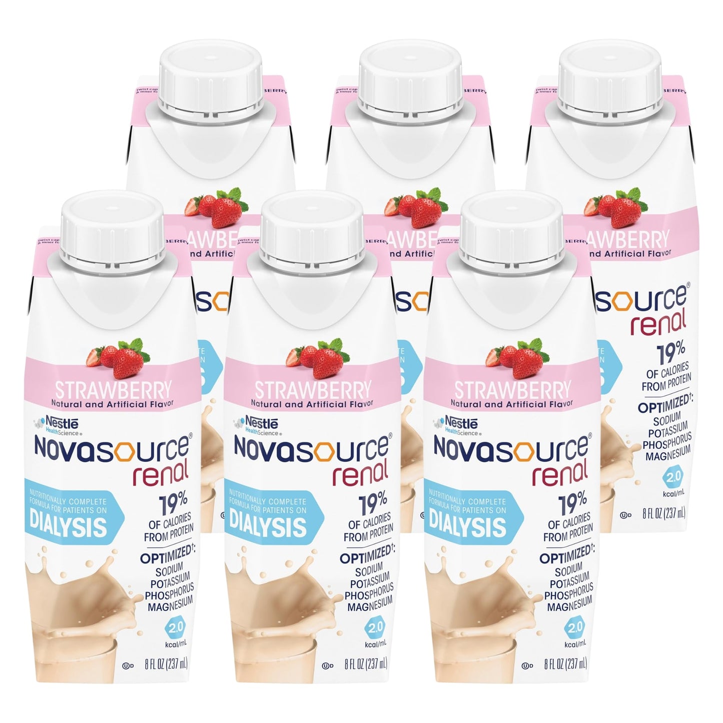 Nestle Novasource Renal Nutritionally Complete Formula Strawberry 8 oz Carton, 6 Count